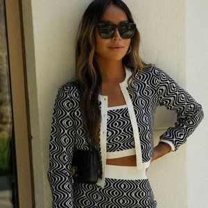 BANDIER Calla Jacquard Matching Set Black White S M